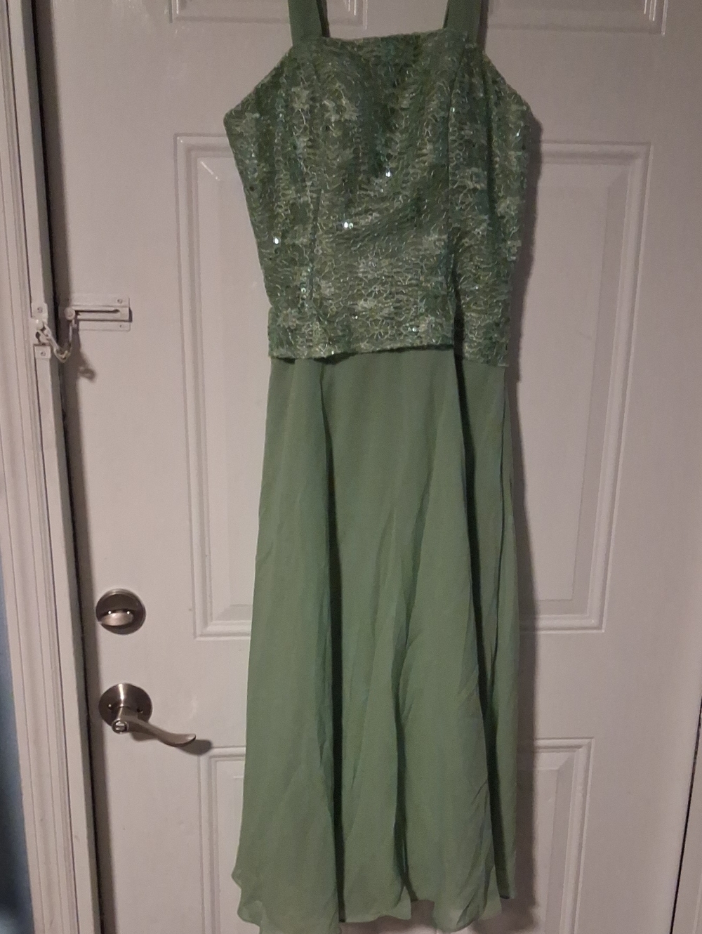 Sage Green Beaded Maxi Dress with Chiffon Skirt